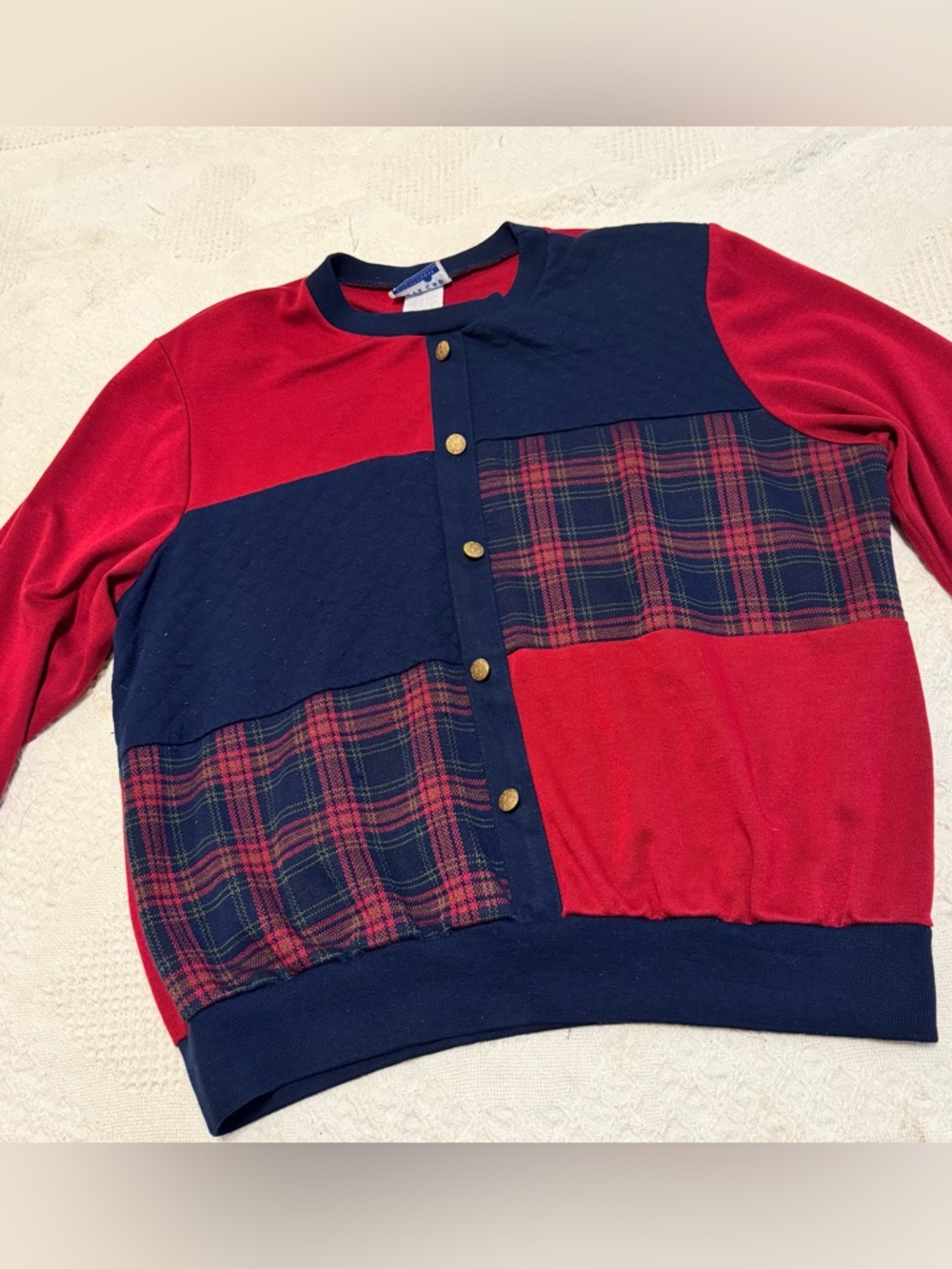 VTG Cape Cod Sportswear Plaid Patchwork Cardigan Sweatshirt Eclectic Grandpa Lrg